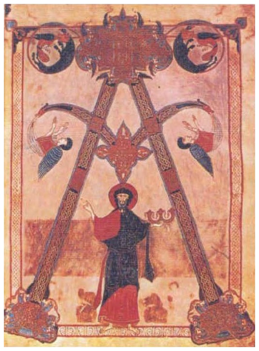 Jes�s FALSO con Alfa y
                    Omega [se parece a una cabra o a Baphomet]