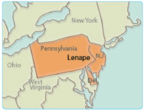 Mappa
                delle popolazioni indigene degli "USA": Lenape
                in Pennsylvania