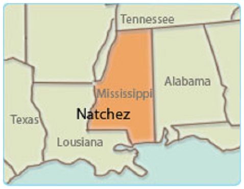 Nativos en los
                "EUA": Mapa con los nativos Natchez en
                Mississippi