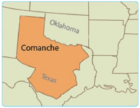 Les autochtones dans la prairie (Plaines -
                "USA"): Carte avec les Comanches au Texas