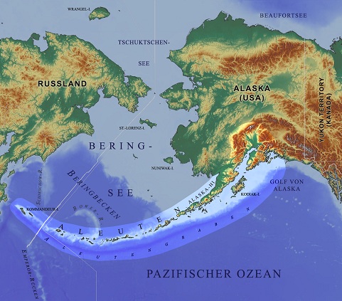 Mapa de las islas Aleutas (cadena de islas)