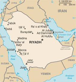 Mapa de Arabia con La Meca y Medina