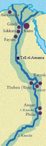 Map with Karnak, Luxor, Thebes, Giza, and
                      Cairo on the Nile river
