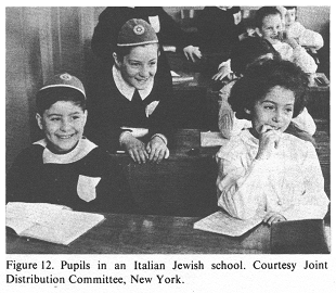 Encyclopaedia Judaica (1971): Italy, vol. 9, col.
                  1137-1138. Pupils in an Italian Jewish school [[the
                  Jewish boys with Zionist kippa with Jewish Star]].
                  Courtesy Joint Distribution Committee, New York.