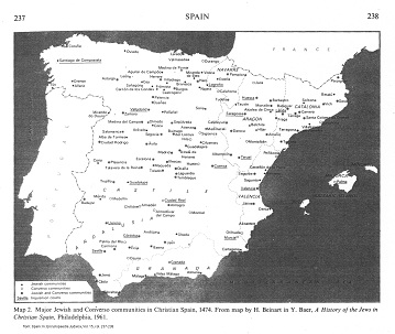 Encyclopaedia Judaica 1971: Spain, vol.15,
                  col.237-238, map of the Jewish communities of 1474