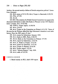 Yehuda Bauer, libro
"My Brother's Keeper ("Mi cuidador del
hermano"), página 334: la nota final es un
reporte del JDC R19 de 1939. Yehuda Bauer, libro "My Brother's
Keeper ("Mi cuidador del hermano"),
página 334: la nota final es un reporte del JDC
R19 de 1939.