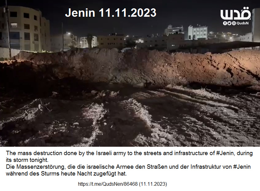 j�disches Nazitum in Jenin:
                Das halbe Strassennetz wurde durch kriminelle
                Armeebagger zerst�rt