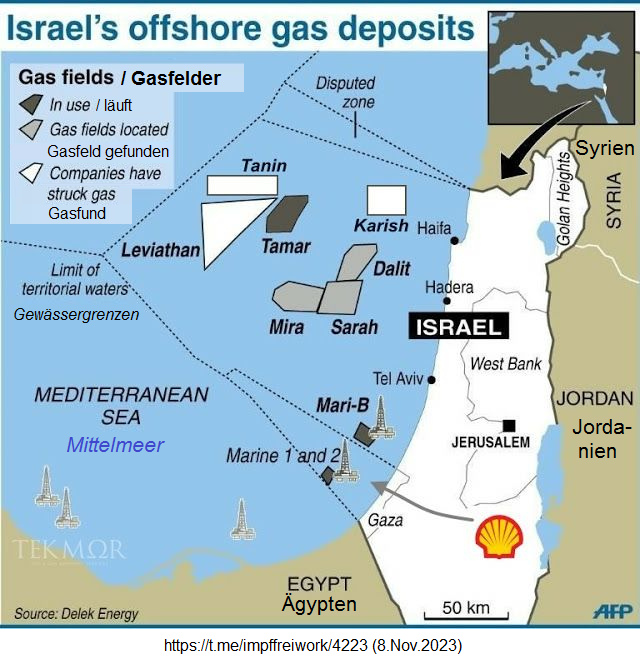 j�disches Nazitum: Die
                Naziregierung Netanjahu will nicht, dass Pal�stinenser
                eigenes Gas haben, deswegen soll der Gazastreifen
                entv�lkert und die Pal�stinenser dort alle deportiert
                werden, und die j�dischen Nazis um Netanjahu wollen sich
                das Gas krallen