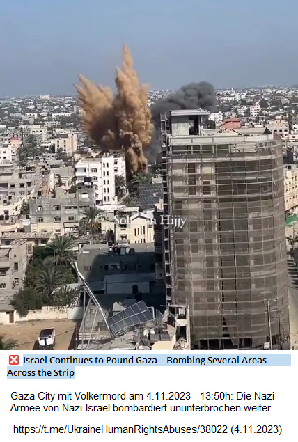 das
                Nazi-Kriegsverbrechen, Wohnh�user oder ganze Wohnbl�cke
                mit Zivilisten und Kindern zu bombardieren, h�rt seit
                7.11.2023 nicht auf: Hier wird verwirklicht, was der
                S�nger verherrlichend auf die Rakete geschrieben hat
