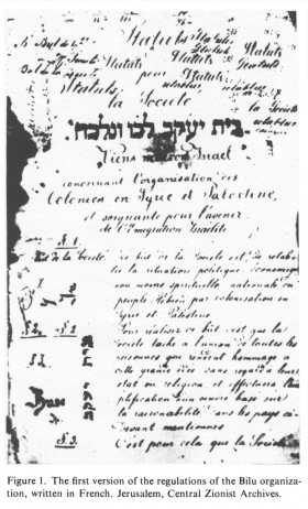 [Mosad] Encyclopaedia Judaica (1971): [[Fantasy]]
                Bilu, vol. 4, col. 999: The first version of the
                regulations of the Bilu organization, written in French.
                Jerusalem, Central Fantasy [[Fantasy]] Zionist
                Archives.