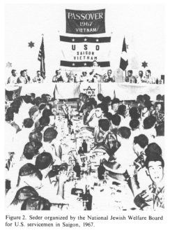 Encyclopaedia Judaica (1971): National Jewish
                  Welfare Board (JWB), vol. 12, col. 876: Seder [[Passah
                  festival]] organized by the National Jewish Welfare
                  Board for U.S. servicemen in Saigon, 1967