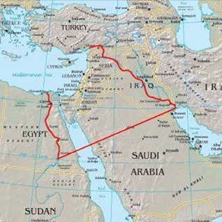 Karte von
                Gross-Israel mit einer angenommenen Grenze bis zum
                Assuan-Staudamm