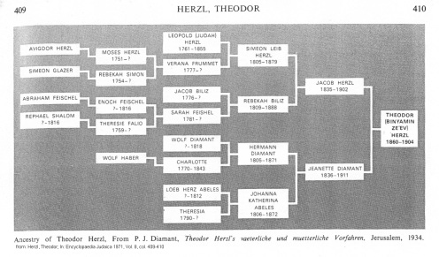 Encyclopaedia Judaica 1971: Theodor Herzl, vol.
                    8, col. 410, family tree