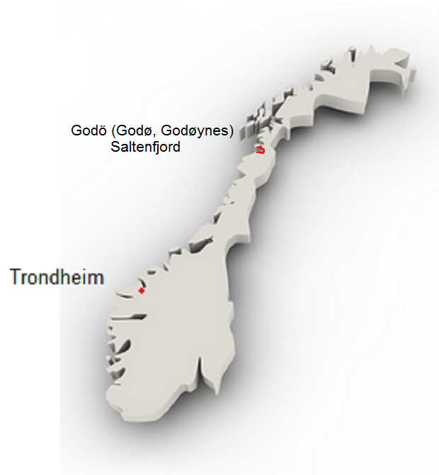 Map of Norway with
                    Trondheim, the Saltenfjord and God� (God�,
                    God�ynes)