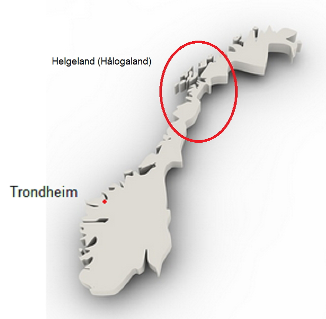 Map of Norway with Trondheim and Helgeland