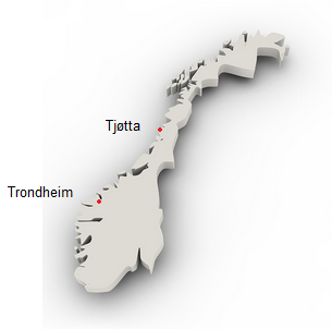Map of Norway with Trondheim and Tj�tta