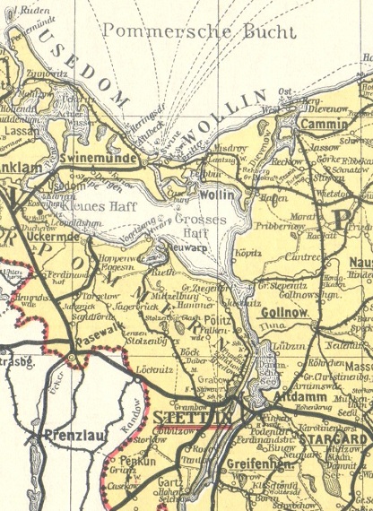 Mapa de Alemania MV la
                    desembocadura del r�o Oder con laguna grande y
                    peque�a (grosses und kleines Haff)