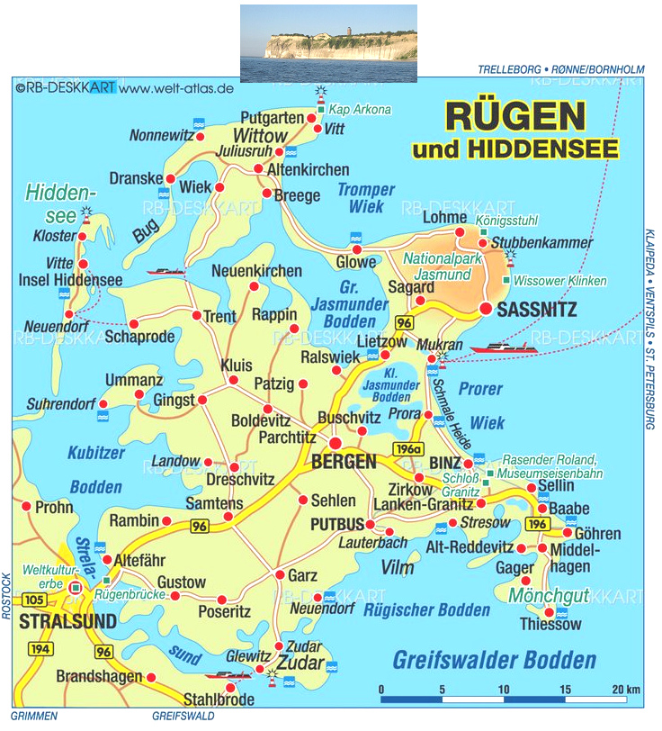 Karte der Insel R�gen mit Kap Arkona