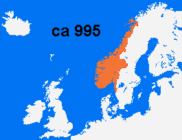 Mapa con
                  Noruega bajo el brutal "cristiano"
                  Tryggvason 995