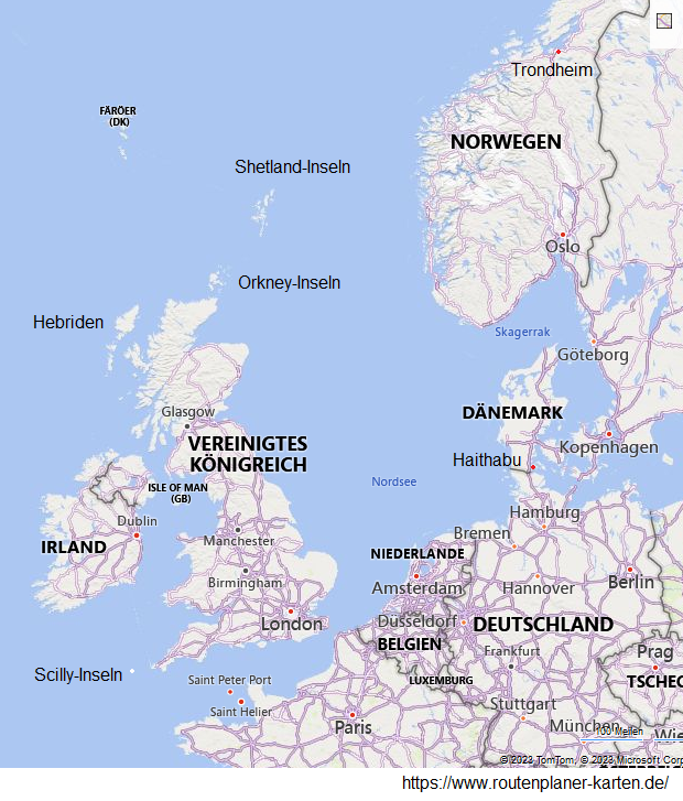 Mapa de
                    Trondheim a las H�bridas (Hebrides) y a las Islas
                    Sorlingas (Scilly Islands)