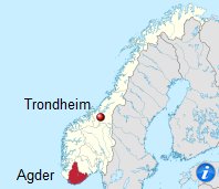 Mapa 12: Noruega con Trondheim y Agder