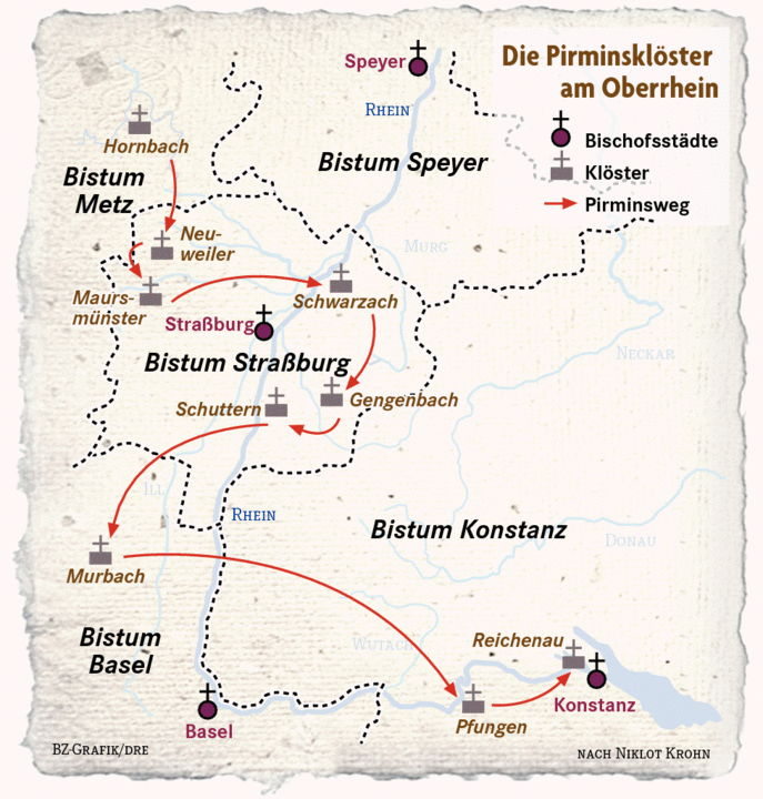 Karte: Die
                    kriminell-katholischen "Christen" im
                    alemannischen Sprachraum feiern einen
                    "Pirminsweg"