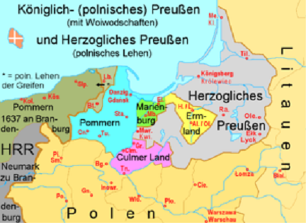 Karte von
                    Preussen im 17. Jh.