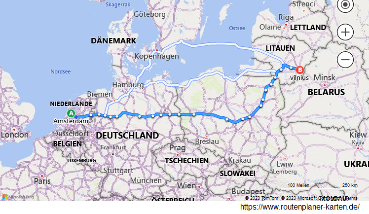 Karte mit dem
                    damals deutschen Sprachraum im 10.Jh. von Amsterdam
                    bis Vilnius