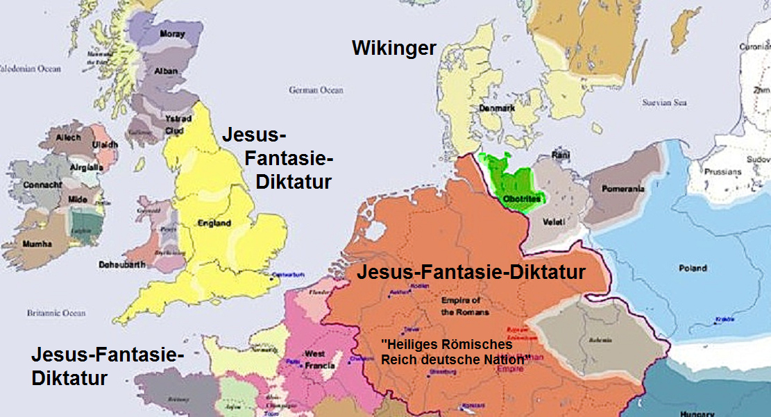 Karte: Die geographische Lage
                    der Obotriten gegen den Kaiser Otto I. ist wie ein
                    David gegen einen Goliath