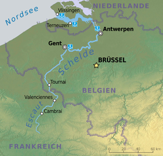 Karte: Die Schelde im heutigen Belgien