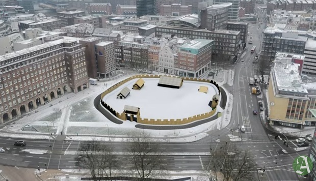 se dice que el pueblo en
                    madera Hammaburgo de Jes�s de fantas�a estuvo en la
                    plaza del Domo de Hamburgo actual