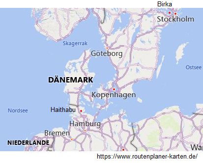 Mapa con
                    Hamburgo, Bremen, Hedeby (alem�n: Haithabu), Birka y
                    Estocolmo