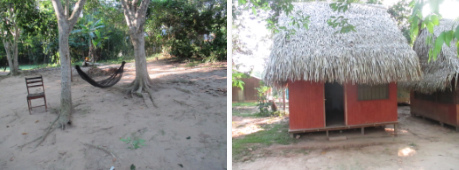 San Francisco bei Pucallpa, H�ngematte und Holzhaus,
              Friede mit Mutter Erde und dem Shipibo-Weltbild