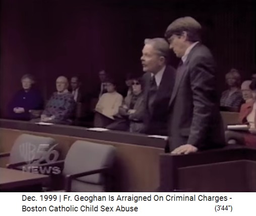 Criminal pedophile priest Geoghan with Defense
              attorney Geoffrey Packard pleading "not guilty"