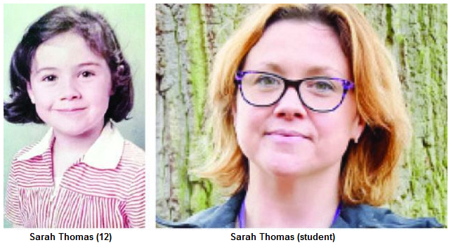 Vatican maneuver:
                            Sarah Thomas as a 12 years old and as a
                            student: she had to grow up without father
                            because her father was a coward priest