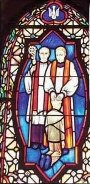 Child abuse by church
              "saints" in a "Gothic" stained glass
              window: Boy sucks the doodle of a "saint"