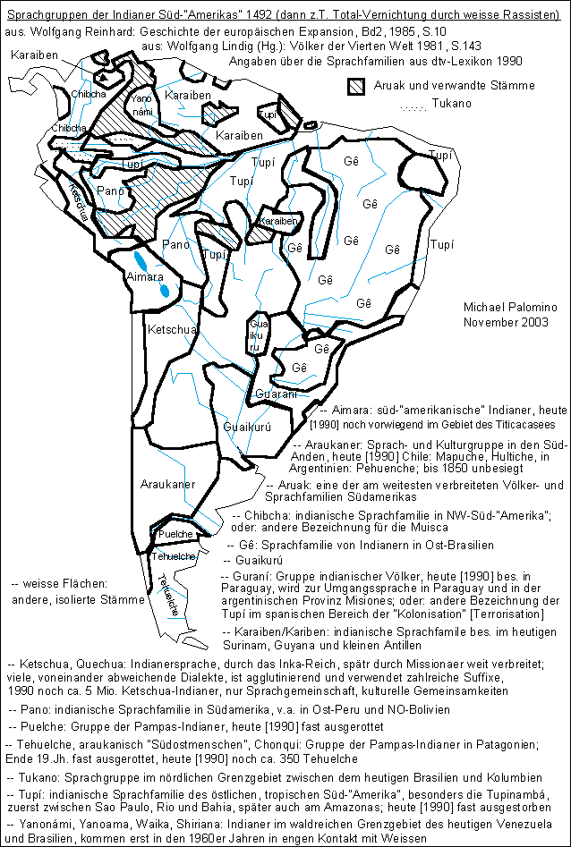 Map of the
                      language groups of the Primary Nations in South
                      "America" until 1492
