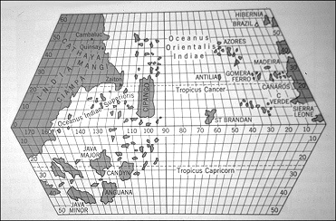 1474: world map of Toscanelli with a direct
                      connection between Europe and Japan (Cipango)