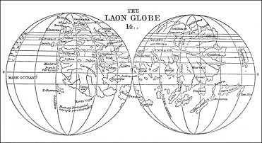 1493: World map of Laon (drawing by
                        Ravenstein)