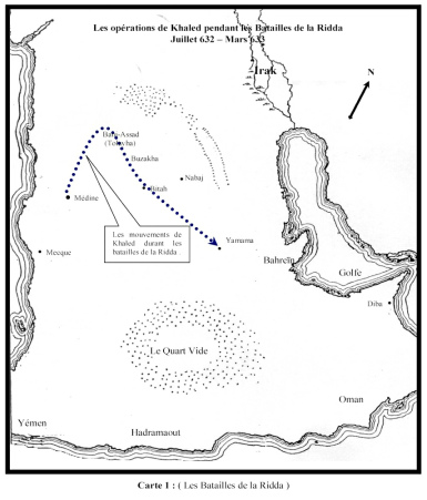 Karte der Fantasie-Ridda-K�mpfe Juli 632 bis M�rz
                  633