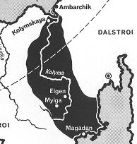 Die Zone
der Gulag-Arbeitslager in der Region
Kolyma, Karte Die Zone der Gulag-Arbeitslager in
der Region Kolyma, Karte
