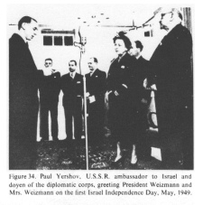 Encyclopaedia Judaica (1971): Russia:
                            Jews in "Soviet Union", vol. 14,
                            col. 497, Paul Yershov, U.S.S.R. ambassador
                            to Israel and doyen of the diplomatic corps,
                            greeting [racist Zionist] President Weizmann
                            and Mrs. Weizmann on the first Irael
                            Independence Day, May 1949