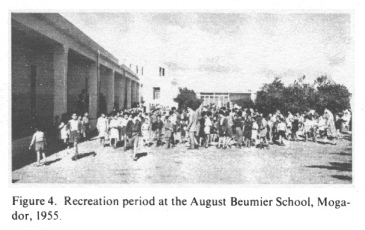 Encyclopaedia Judaica: Jews in
              Morocco, vol.12, col.332: school break in 1955: Recreation
              period at the August Beumier School, Mogador, 1955