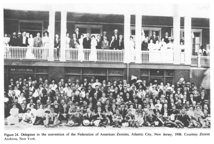 Encyclopaedia Judaica (1971): "USA",
                  vol. 15, col. 1623-1624: Delegates to the convention
                  of the Federation of [[racist]] American Zionists,
                  Atlantic City, New Jersey, 1908. Courtesy Zionist
                  Archives, New York