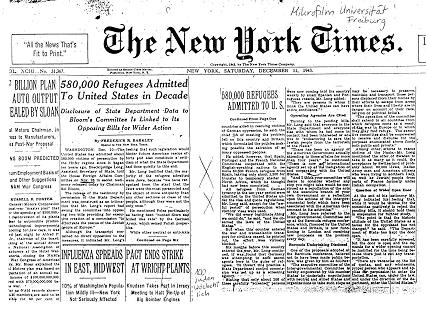 New York Times 11.12.1943:
                                  Aufnahme j�discher Fl�chtlinge in den
                                  "USA"