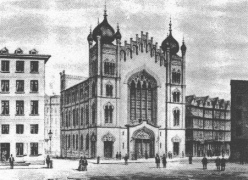 Encyclopaedia Judaica (1971): Frankfort on the
                    Main, vol. 7, col. 89, drawing of the synagogue on
                    the Boernestrasse, [[Boerne Street]], built in
                    1855-60 and burned down in 1938. Courtesy Frankfort
                    Historical Museum