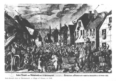 Encyclopaedia Judaica (1971): Alsace, vol. 2,
                  col. 753-754. Anti-Jewish riots in Duermenach, a
                  village of Alsace, on 28 February 1848