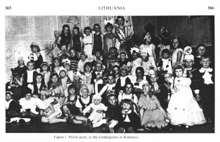 Encyclopaedia Judaica (1971): Lithuania, vol. 11,
                  col. 365-366, photo 01: Purim party at the
                  kindergarten in Kedainiai