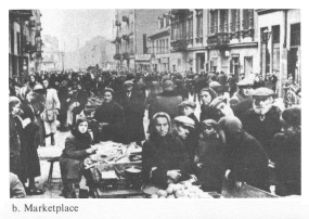 Encyclopaedia Judaica (1971): Warsaw, vol. 16, col.
                344. Market place of Warsaw ghetto. Photo taken in the
                Warsaw ghetto by a German war correspondent. Oct. 1,
                1940-June 1, 1941. Courtesy Yad Vashem Archives,
                Jerusalem.