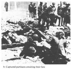Encyclopaedia Judaica (1971): Warsaw, vol.
                        16, col. 346. Captured partisans awaiting their
                        fate.